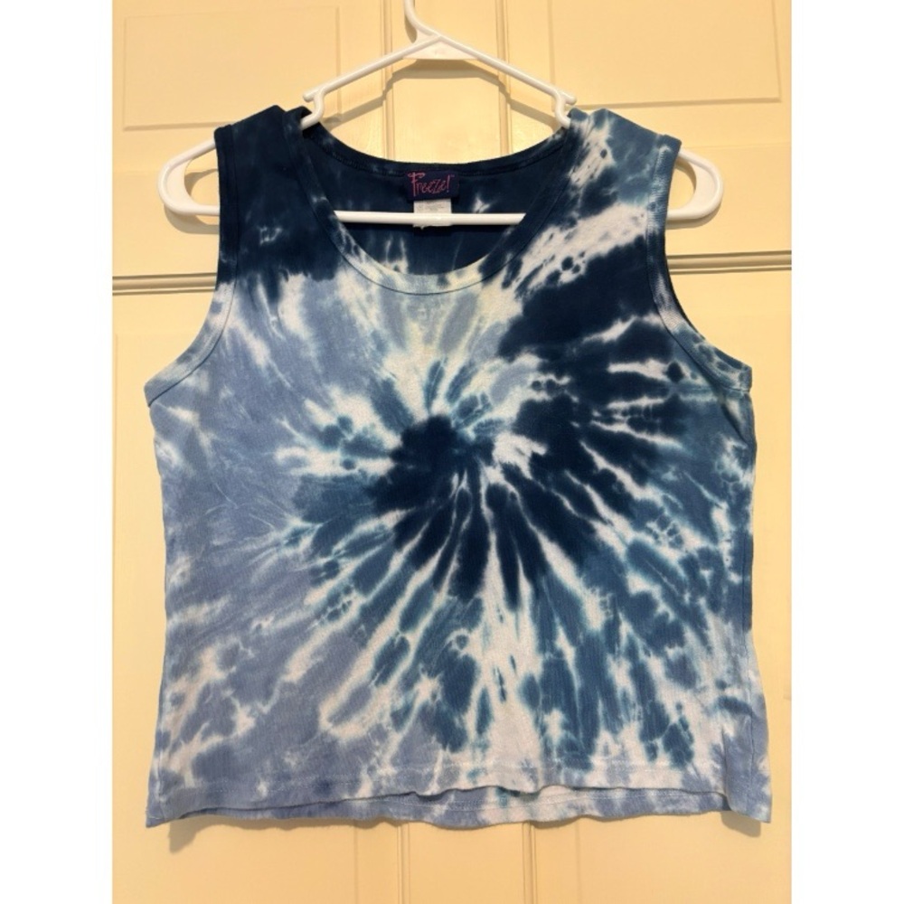 Blue white Sleeveless tank Top blouse shirt sport travel party casual boho y2k
